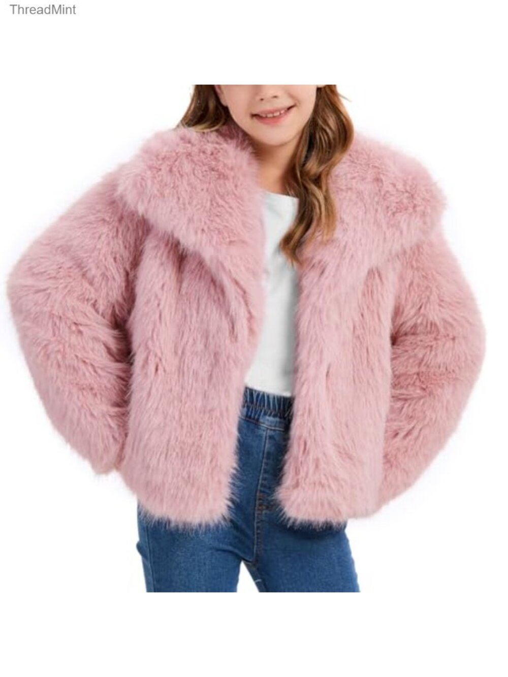 Girls Faux Fur Coat Fluffy Winter Jacket Snap Front